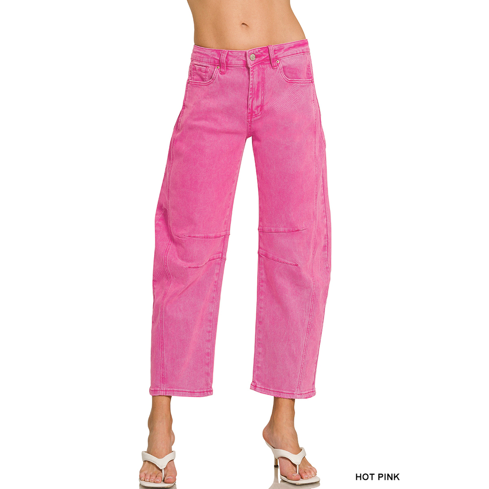 Z3 HOT PINK Zenana Barrel-Leg Color Denim Pants Various Sizes
